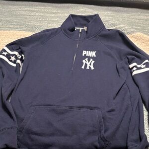 Navy Half-Zip Sweatshirt with White Accents